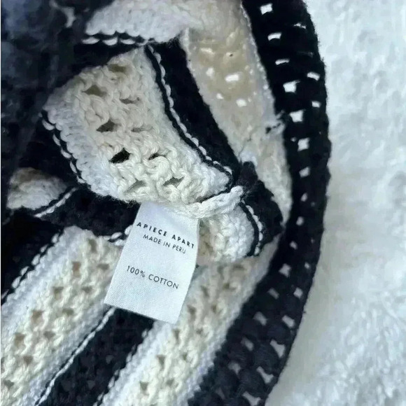 Apiece Apart Black White Striped Open Crochet Knit Slouchy Pullover Sweater Larg - Picture 3 of 4